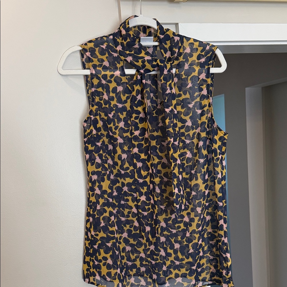 CAbi Multicolor Sleeveless Blouse with Tie Neck